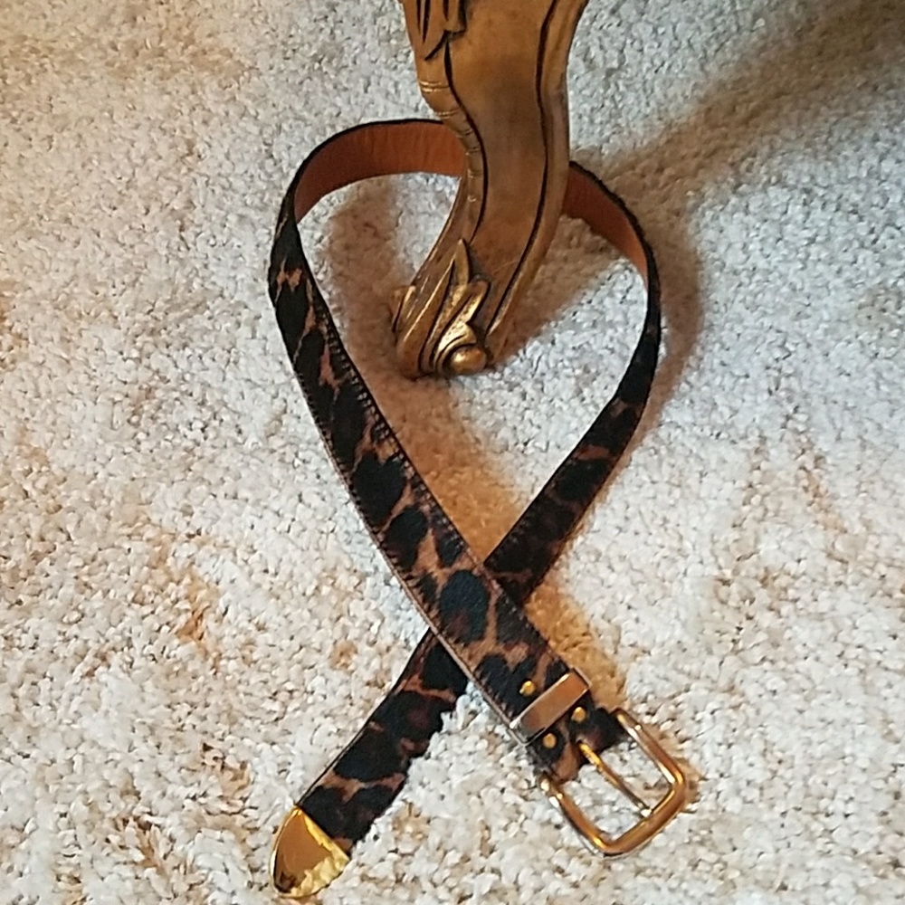 large leopard fur belt clover with gold detail